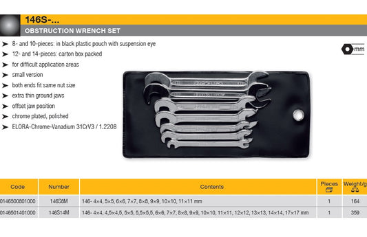 Elora 146S Obstruction Wrench Sets, Metric