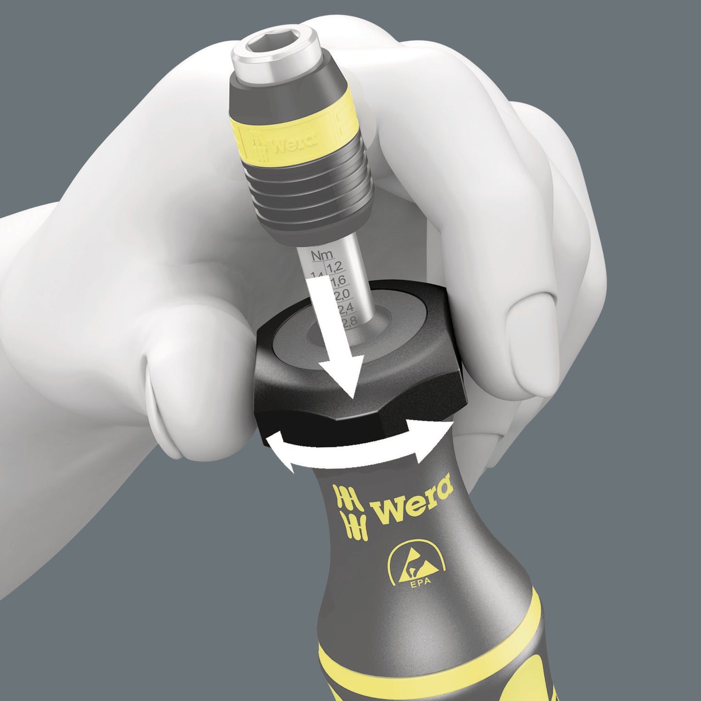 Wera Series 7400 ESD Kraftform Adjustable Torque Screwdrivers with Rapidaptor Quickrelease Chuck