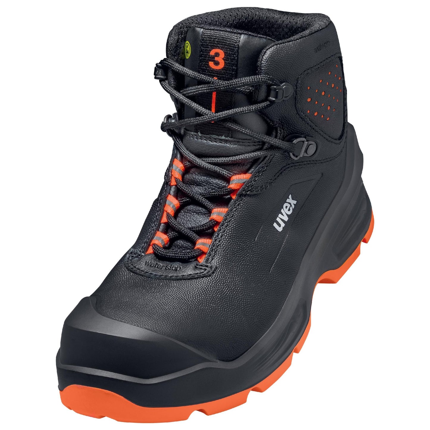uvex 3 Safety Shoes, Mid Cut Laced Boots, Black/Orange S3