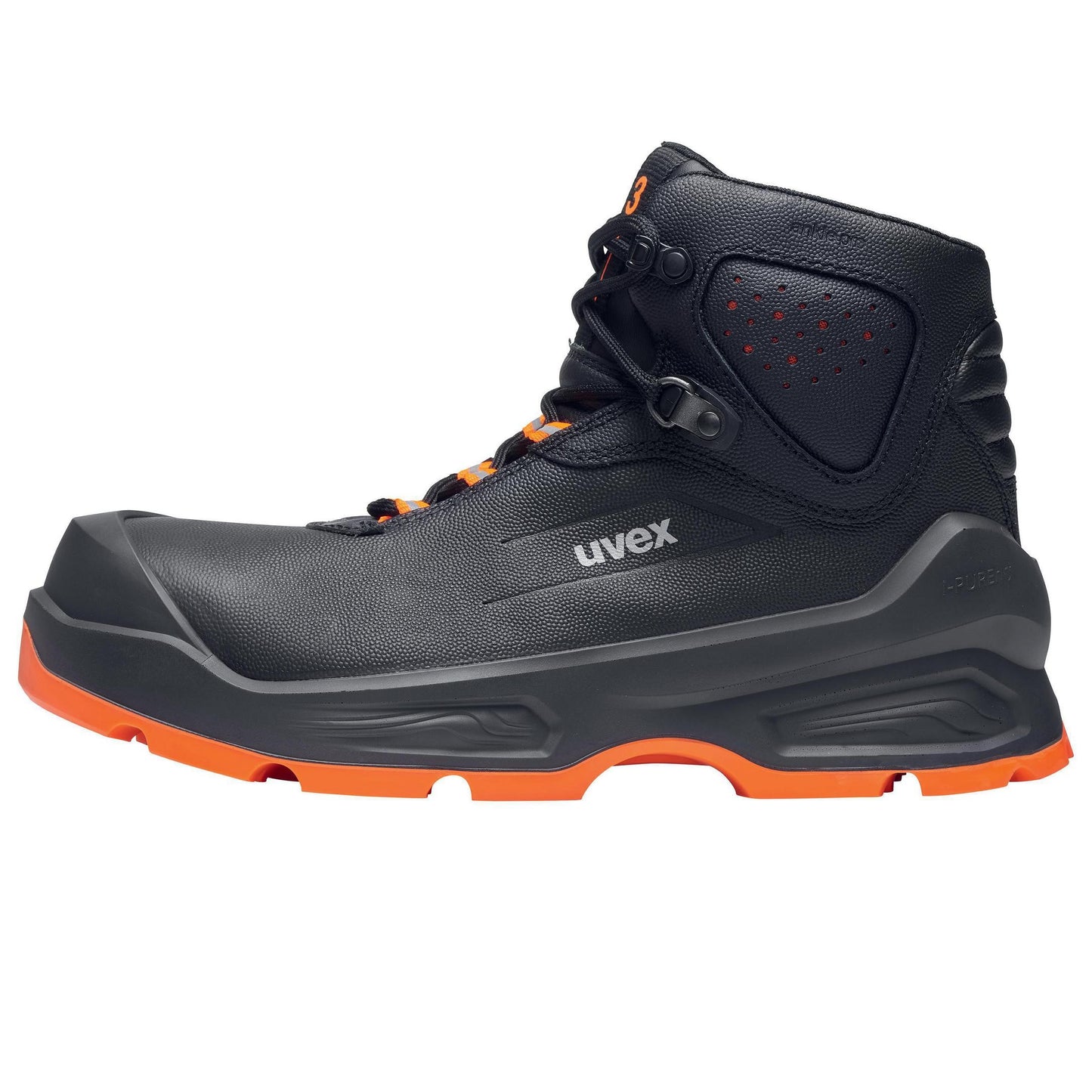 uvex 3 Safety Shoes, Mid Cut Laced Boots, Black/Orange S3