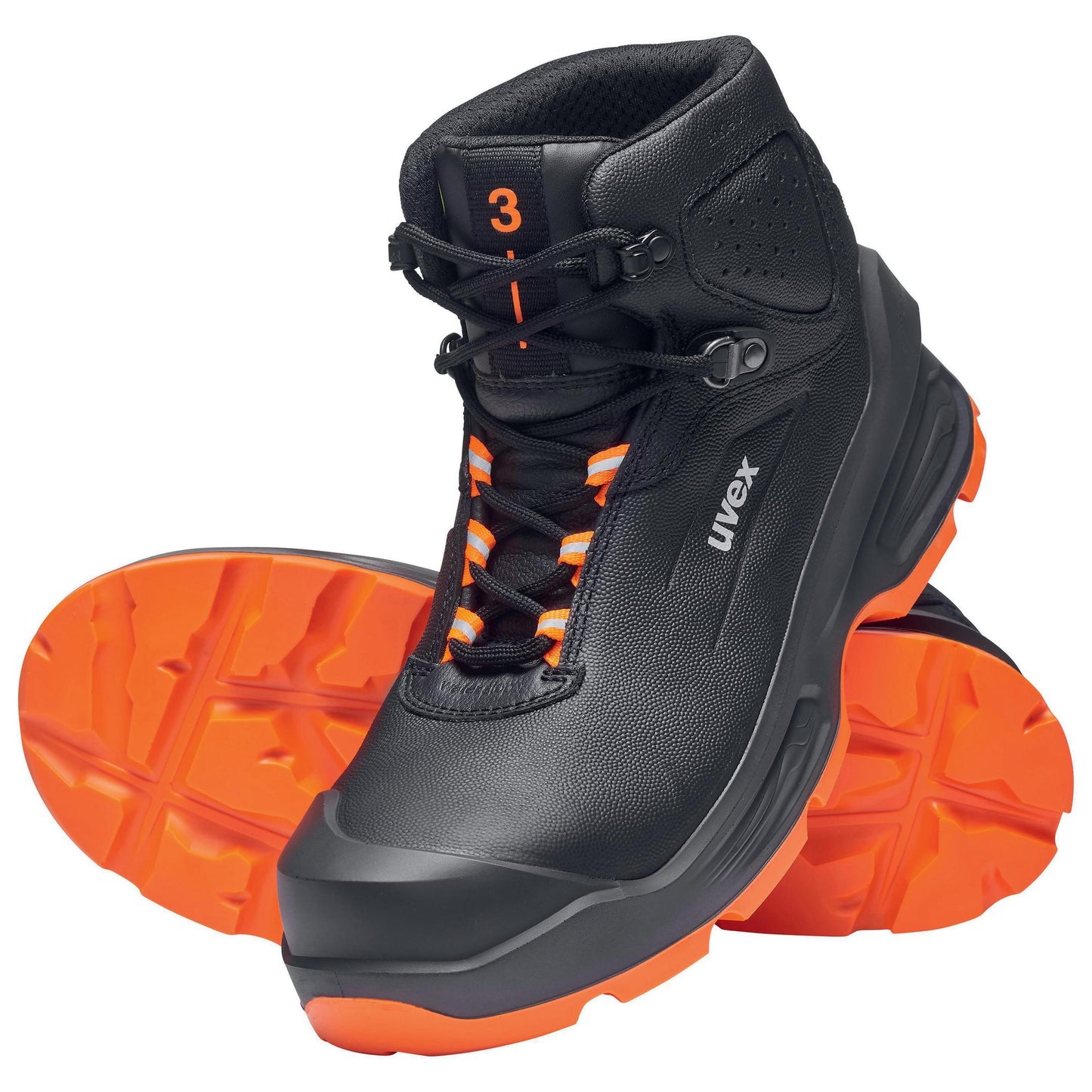 uvex 3 Safety Shoes, Mid Cut Laced Boots, Black/Orange S3
